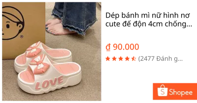Dép bánh mì nữ hình nơ cute đế độn 4cm chống trơn chất liệu PVC không thấm nước [Lù store] - 6829 NƠ