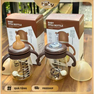Bình sữa cổ rộng, bình bú, hình hút hình mèo cho bé, nhựa PPSU chống sặc an toàn