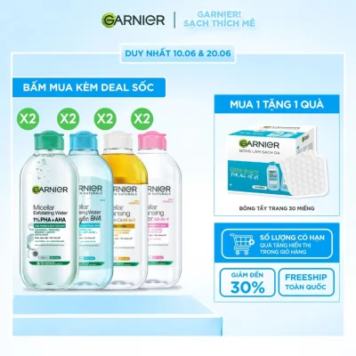 Bộ 2 nước Tẩy Trang làm sạch sâu dịu nhẹ cho mọi loại da (dầu, thường, khô, nhạy cảm) -Garnier Micellar Cleansing Water