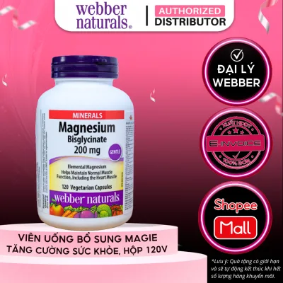 Viên Uống Bổ Sung Magie Magnesium Bisglycinate Webber Naturals 200mg 120 viên