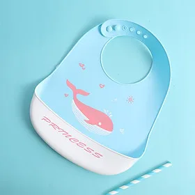 Yếm ăn dặm silicon Unmei cho bé cao cấp, có máng chống thấm, hình thú siêu cute tiện dụng