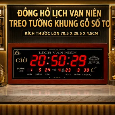 Led Perpetual Calendar Wall Clock with High Quality Wooden Frame, Large, Easy-To-See Numbers, Temperature Display, New Model