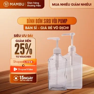 Bình bơm đường, siro thủy tinh có vòi Pump 1100ml, Nhựa 1600ml - Thiết bị máy móc pha chế
