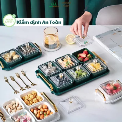 Khay Đựng Mứt Tết Hũ Đựng Bánh Kẹo Các Loại Hạt Tết 2025 Sang Trọng Xanh Coban 8 Hũ Khung Vàng