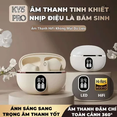 Tai nghe KY5 PRO Nhét Tai Ánh Sáng Mới Nhất [Quà tặng miễn phí] 1 Nhãn dán hoạt hình+1 Bao tay chơi game,Âm thanh nổi mức HiFi, Màn hình kỹ thuật số thông minh, Micrô tích hợp, Chống nước iPX5, Điều khiển cảm ứng,Giảm tiếng ồn ENC
