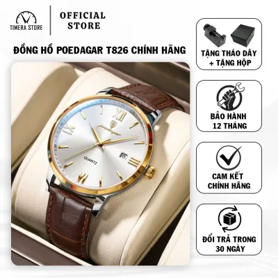 Genuine Poedagar Men's Watch T826, Ultra-Thin Leather Strap, Luminous Calendar, Waterproof, Luxurious Style
