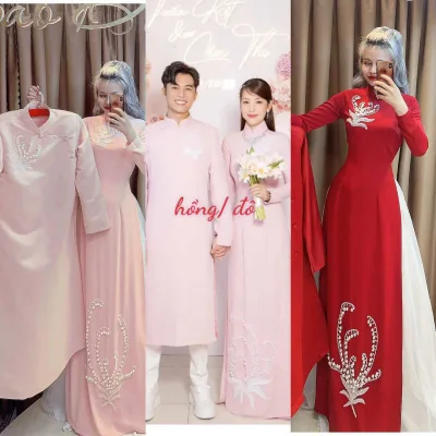 Áo dài hỏi cưới hồng đỏ Puka- Gin Tuấn Kiệt