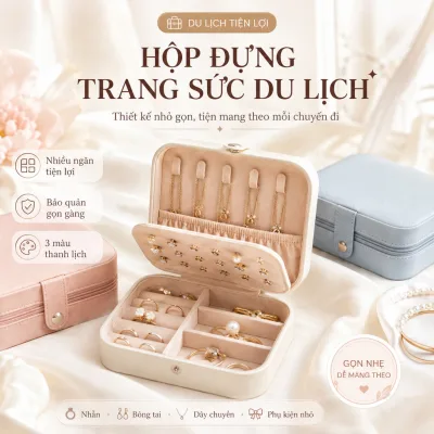 Hộp Đựng Trang Sức Bọc Da Lót Nhung Mềm, Gọn Nhẹ Mang Đi Du Lịch, Có Ngăn Tiện Lợi, Quà Tặng Nữ - Nhiều Màu