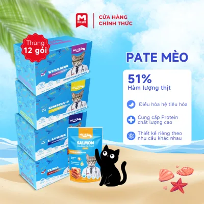 Pate Cho Mèo MRVET Hộp 12 Gói 70G Bổ Sung Omega 3, Vitamin, L-Lysine Điều Hòa Tiêu Hóa, Tăng Đề Kháng