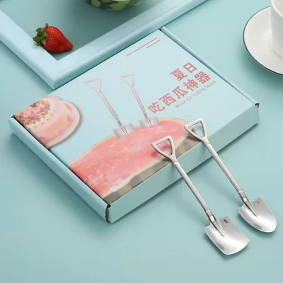 Box of 6 Unique Shovel-Shaped Stainless Steel Spoons, Cake Spoons, Fruit Spoons, Coffee Spoons, Creative, Interesting, Beautiful, Cute Kitchen Accessories