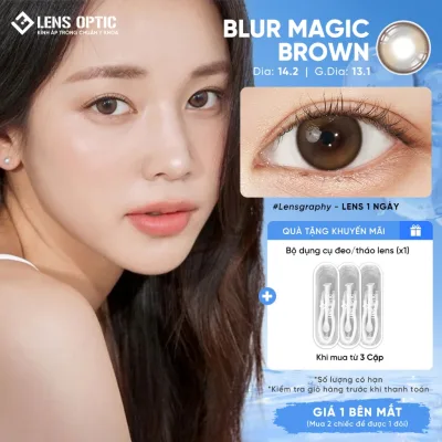 Kính Áp Tròng Lens Optic Màu Nâu BlurMagic Brown LENSGRAPHY 1 Ngày DIA 14.2mm Có Độ/ Không Độ Cận