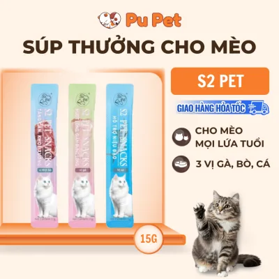 Súp Thưởng Cho Mèo S2PET 15g Thịt Tươi Nguyên Chất, Bổ Sung Vitamin, Không Chất Bảo Quản