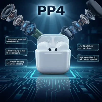 Tai nghe Bluetooth không dây P4 TWS 5.3", chống ồn, phù hợp cho thể thao và chơi game.