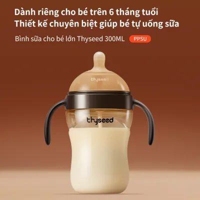 Bình sữa cho bé lớn Thyseed PPSU núm ti mềm có tay cầm 300ml