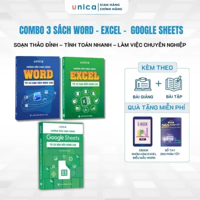 Combo of 3 Books: Word - Excel - Google Sheets Unica Practical Guide to Office Information Technology Video Lessons