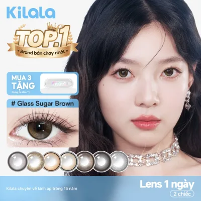 Kính áp tròng Kilala lens 1 ngày màu xám DIA 14.0mm 14.2mm 14.5mm và màu xám Twinkle Brown,Ice Peach Grey,Gifted Brown,lens cận 1 ngày có độ (0-7) 2 chiếc