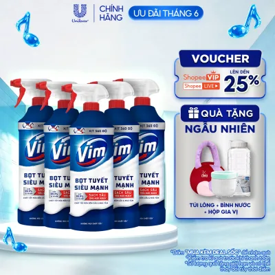 Combo 5 Chai Bọt Tuyết Siêu Mạnh Tẩy Bồn Cầu và Nhà Vệ Sinh Vim | Diệt 99,9% Vi Khuẩn (500ml)