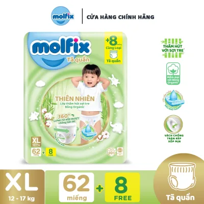 Bỉm quần/dán Molfix Thiên nhiên Ultra M74,L68,Xl62,XXL56.NB100,S66,NB82,...