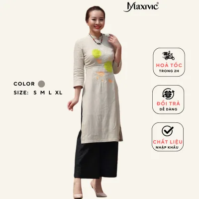 Áo Dài Cách Tân Linen Kem Thêu Hoa - Design by Maxivic M122204A