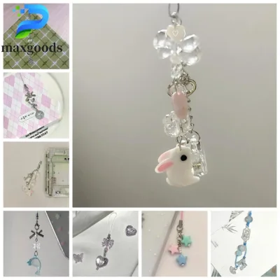 MAXGOODS Hạt Dây Điện Thoại, Ngôi Sao Thỏ Dây Điện Thoại Di Động, Dây Điện Thoại Trang Trí Chống Mất Cô Gái Trái Tim Dây Đeo Điện Thoại Di Động Người Phụ Nữ Cô Gái