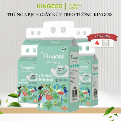 Khăn giấy rút KINGESS thùng 6 bịch 1300 tờ thiết kế treo tường thông minh, tiện lợi, giấy vệ sinh siêu dai và mềm mịn