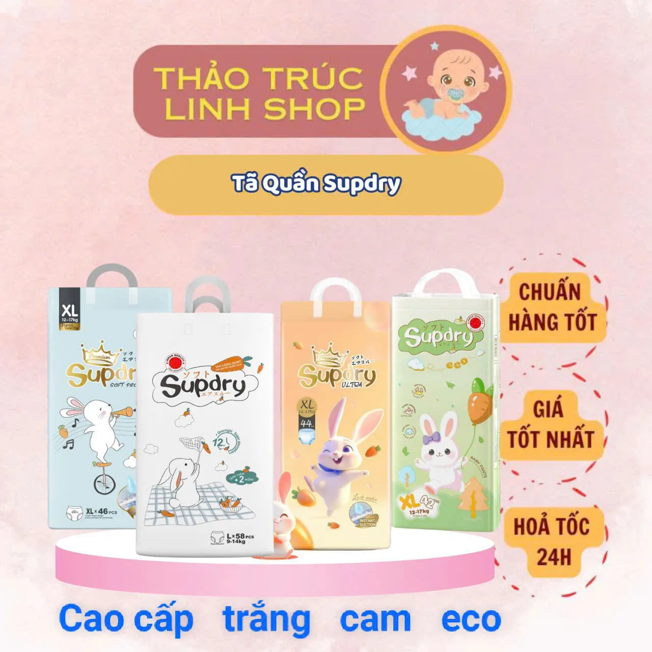(HCM) Tã/ Bỉm Supdry CAO CAP Size S72/ M66/ L58/XL52/XXL50