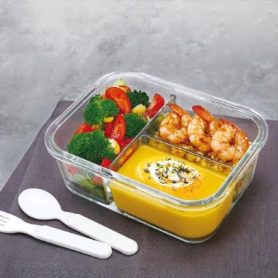 Hộp đựng thức ăn, thực phẩm văn phòng thủy tinh cao cấp chia ngăn (Có Nắp)