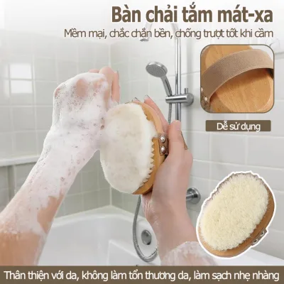 Soft Pig Hair Bath Brush with Oak Wood Handle Body Meridian Massage Exfoliating Smooth Skin Convenient Bath Scrubber Personal Hygiene Effective Daily Skin Care