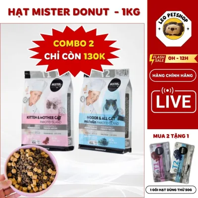 Thức ăn Hạt Mister Donut cho mèo, Thức ăn cao cấp dành cho thú cưng Túi 1kg/1.8kg