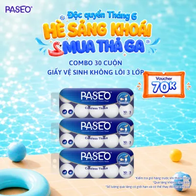 Combo of 3 Packs of Paseo Toilet Paper, 10 Rolls, 3 Layers Without Core