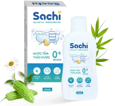 Nước tắm thảo dược SACHI dịu mát da, phòng rôm sảy, mẩn ngứa, hăm tã, bảo vệ làn da cho bé chai 250ml