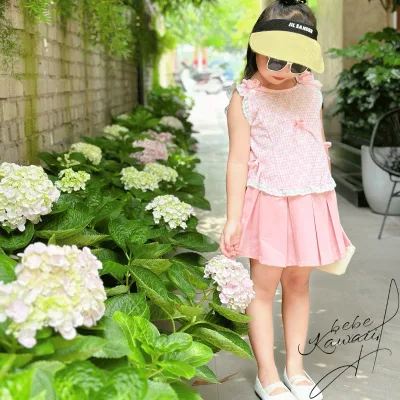 Bộ quần áo bé gái SOFIA áo ba lỗ chân váy kaki xếp ly phong cách Hàn Quốc