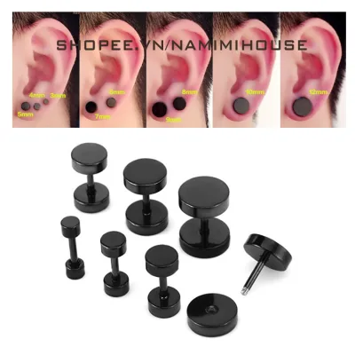 Bông Tai Titan Cục Tạ Đen Bóng Nhiều Mẫu Unisex Nam Nữ Phong Cách Hàn Quốc Kpop Hot Trend