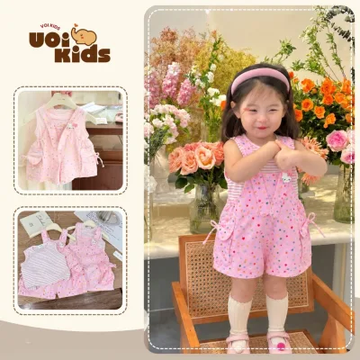Set áo yếm hồng cho bé gái xinh xắn thấm hút mồ hôi đi học đi chơi cho bé 8-28kg - Voi Kids