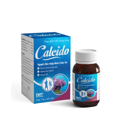 Calcido bổ sung canxi, Vitamin D3, Vitamin K2 (MK7). Lọ 60 viên