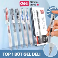 Bút Bi Nước Mực Gel Ngòi 0.5mm Màu Đen Xanh Đỏ Deli VỏTrong Suốt Có Đệm Tay Cho Văn Phòng Học Sinh A575