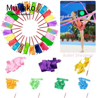 Muvako Dance Ribbon 10 Màu Ballet Streamer Twirling Rod Nghệ Thuật Thể Dục Dụng Cụ Ruy Băng