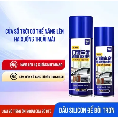 Chai xịt bôi trơn cửa kính ô tô, bảo dưỡng gioăng cao su nhựa chống kẹt kính nóc cửa xe hơi Hoàng Gia 260ml/450ml