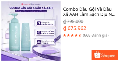 Combo Dầu Gội Và Dầu Xả AAH Làm Sạch Dịu Nhẹ Và Phục Hồi Chuyên Sâu Cho Tóc Chắc Khỏe, Bóng Mượt