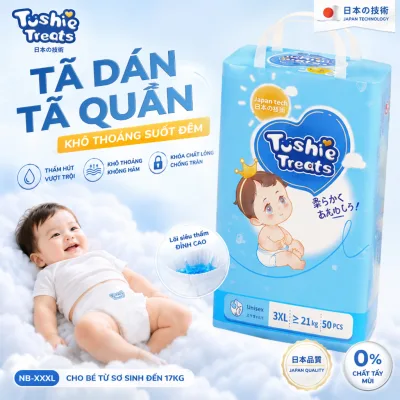 Tushie Treats Tã bỉm Tã quần cho bỉm em bé Công nghệ Nhật bản ôm sát thấm hút thông thoáng NB/S/M/L/XL/XXL/XXXL
