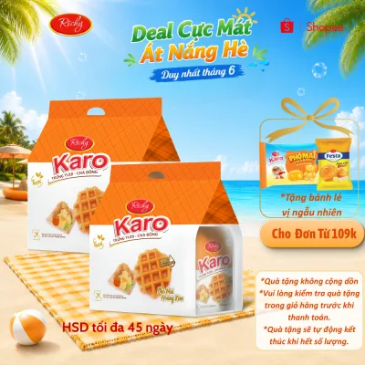 Combo 2 Bịch Bánh Richy Karo Hoàng Kim Phô Mai, Sợi Gà Truyền Thống & Trứng Sữa