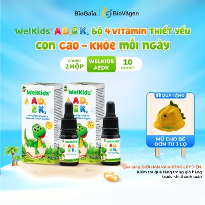 Combo of 2 Bottles of Welkids Adek Supplement D3K2 Combined with Vitamins A, E to Help Improve Resistance and Height Development