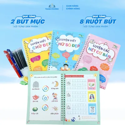 Sách - Bộ 3 Quyển Vở Luyện Viết Tự Xoá Tập Tô Chữ Số Cho Bé 3 4 5 Tuổi Mẫu Giáo