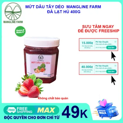 Mangline Farm Da Lat Clean, Soft Strawberry Jam, Homemade Product, 400g Jar, Da Lat Specialty, Domestic Snacks That Go Well with Bread, Very Delicious, Safe and Hygienic.