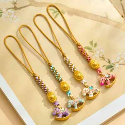 STATIONWA Zodiac Hors Dây Điện Thoại, Chống Mất May Mắn Dây Đeo Điện Thoại Năm Ngựa, Lời Chúc Tốt Dễ Thương Phong Cách Trung Hoa Đa Năng Vỏ Điện Thoại Di Động Móc Khóa Trang Trí May Mắn