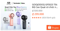 GOOJODOQ GFS023 Tốc Độ Cao Quạt có chức năng phun tạo độ ẩm, 3600mAh, 100° Điều chỉnh đầu quạt, luồng không khí mạnh mẽ 8,6m / s
