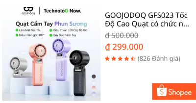 GOOJODOQ GFS023 Tốc Độ Cao Quạt có chức năng phun tạo độ ẩm, 3600mAh, 100° Điều chỉnh đầu quạt, luồng không khí mạnh mẽ 8,6m / s