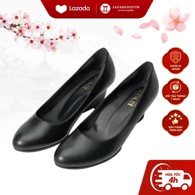 Kosu Leather High Heel Shoes 7cm High to Support the Feet, Japanese Wedge Heel to Protect Health K-24830