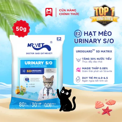 Hạt Cho Mèo MRVET E2 Gói Dùng Thử 50G Chăm Sóc Tiết Niệu Đa Chiều, 80% Đạm Động Vật Cao Cấp