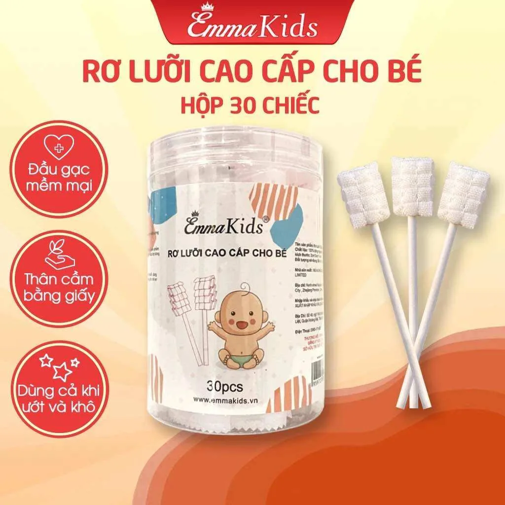 Que Tưa Lưỡi, Rơ Lưỡi Vệ Sinh Răng Miệng Cho Bé EmmaKids và Vcool, Gạc Rơ Lưỡi Bé Sơ Sinh (Hộp 30 chiếc)
